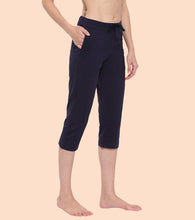 Load image into Gallery viewer, Enamor Mid Rise Capri length Drawstring Closure Lounge Capri for Women - Slim Fit, Soft and Breathable Stretch Cotton - E018 (Navy)

