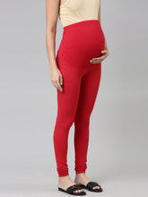 Load image into Gallery viewer, Go Colors Dark Red Cotton Stretch Maternity Churidar
