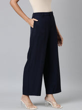 Load image into Gallery viewer, Go Colors Navy Crepe Wide Trouser
