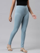 Load image into Gallery viewer, Go Colors Dusty Blue Cotton Stretch  Ankle Length Leggings

