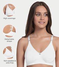 Load image into Gallery viewer, Enamor Comfort Shaper with Plush Side Shaper Panel Women's Cotton Everyday T-Shirt Bra - Detachable Straps, Non Padded, Wirefree, High Coverage - A055 (White)
