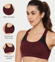 Load image into Gallery viewer, Enamor Medium Impact, Side Panel Shaping, Racer Back Women's Cotton Sports Bra - Padding with Removable Cups, Wirefree, High Coverage - SB08 (Grapewine)
