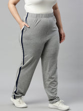 Load image into Gallery viewer, Go Colors Grey Melanges Cotton Stretch Side Stripes Track Pant
