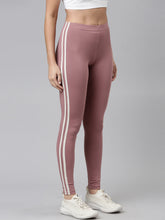Load image into Gallery viewer, Go Colors Dusty Voilet Cotton Stretch Side Stripes Active Leggings
