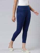 Load image into Gallery viewer, Go Colors Light Ink Blue Cotton Stretch  Cropped Leggings
