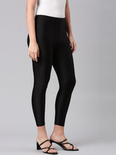 Load image into Gallery viewer, Go Colors Black Cotton Stretch Cropped Shimmer Leggings

