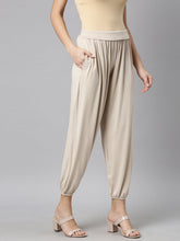 Load image into Gallery viewer, Go Colors Light Beige Viscose Stretch Harems
