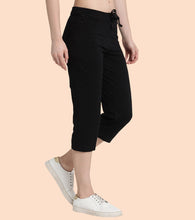 Load image into Gallery viewer, Enamor Mid Rise Capri length Drawstring Closure Lounge Capri for Women - Slim Fit, Soft and Breathable Stretch Cotton - E018 (Jet Black)
