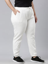 Load image into Gallery viewer, Go Colors White Cotton Poly Stretch Cuffed Joggers
