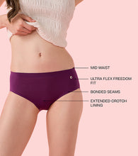 Load image into Gallery viewer, Enamor IP02 Innovations Invisi, Fit Flex, No Visible Panty Lines, All Day Comfort, Mid Waist Brief Panty for Women - Breathable Lightweight Fabric, Antimicrobial with Stain Release, Bonded Free Cut, Regular Coverage -  Pack of 1 (Deep Purple)
