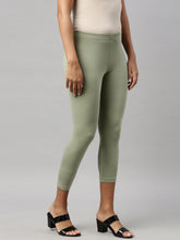 Load image into Gallery viewer, Go Colors Dusty Green Cotton Stretch Cropped Leggings
