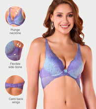 Load image into Gallery viewer, Enamor F191 Padded Wired Medium Coverage Butterfly Enhancer Plunge Push-Up Bra - Blue Wave
