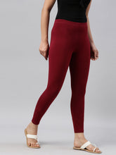 Load image into Gallery viewer, Go Colors Maroon Cotton Stretch Ankle Length Leggings
