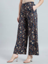Load image into Gallery viewer, Go Colors Navy Woven Viscose Printed Palazzo
