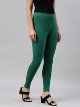 Load image into Gallery viewer, Go Colors Bottle Green Cotton Stretch Ankle Length Leggings

