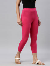 Load image into Gallery viewer, Go Colors Young Fuchsia Cotton Stretch Cropped Leggings
