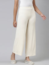 Load image into Gallery viewer, Go Colors Ecru Viscose Stretch Knit Palazzo
