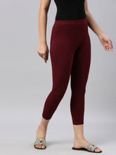Load image into Gallery viewer, Go Colors Bright Maroon Cotton Stretch Cropped Leggings
