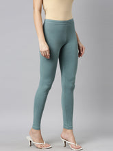 Load image into Gallery viewer, Go Colors Ocean Green Cotton Stretch Ankle Length Leggings
