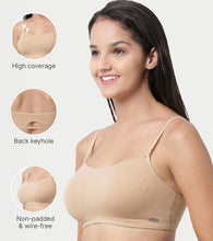 Load image into Gallery viewer, Enamor Moulded Double Layer Front Women's Cotton Cami Bra - Detachable Slim Straps with Back Keyhole, Non Padded, Wirefree, High Coverage - A022 (Skin)
