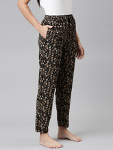 Load image into Gallery viewer, Go Colors Black Woven Viscose Printed Lounge Pants
