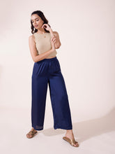 Load image into Gallery viewer, Go Colors Navy Polyester Shiny Palazzo
