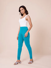 Load image into Gallery viewer, Go Colors Peacock Blue Cotton Stretch Churidar
