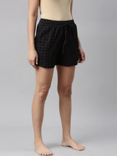 Load image into Gallery viewer, Go Colors Black Cotton Knit Printed Lounge Shorts

