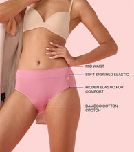 Load image into Gallery viewer, Enamor IP01 Innovations Bamboo Bliss, Anti Rash, All Day Comfort, Mid Waist Brief Panty for Women - Super Soft, Naturally Absorbent, Antimicrobial with Stain release, Inner Elastic, Full Coverage-  Pack of 1 (Rose Blush)
