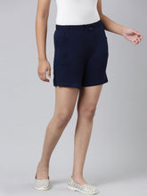 Load image into Gallery viewer, Go Colors Navy Cotton Knit Shorts
