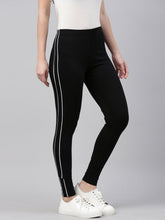 Load image into Gallery viewer, Go Colors Black Cotton Stretch Side Stripes Active Leggings
