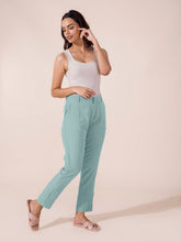 Load image into Gallery viewer, Go Colors Dusty Green Crepe Tapered Trouser
