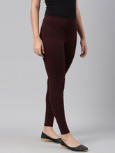 Load image into Gallery viewer, Go Colors Dark Wine Cotton Stretch Ankle Length Leggings
