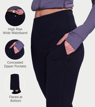 Load image into Gallery viewer, Enamor Fav Flare Pants – Butter-soft dry-fit, high-rise support &amp; sleek flared style -A407 (Jet Black)

