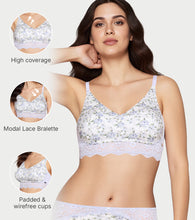 Load image into Gallery viewer, Enamor Printed Modal Lace Bralette, Padded, Wire Free, High Coverage - F226 (Tile Garden Print)
