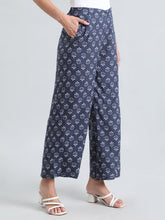 Load image into Gallery viewer, Go Colors Navy Woven Viscose Printed Palazzo
