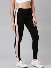 Load image into Gallery viewer, Go Colors Black Cotton Stretch Side Stripes Active Leggings
