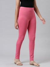 Load image into Gallery viewer, Go Colors Young Pink Cotton Stretch  Ankle Length Leggings
