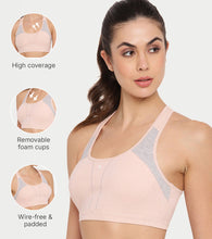 Load image into Gallery viewer, Enamor Medium Impact, Side Panel Shaping, Racer Back Women's Cotton Sports Bra - Padding with Removable Cups, Wirefree, High Coverage - SB08 (Pearl)
