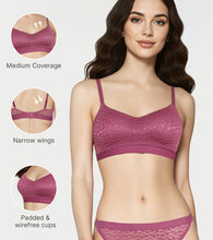 Load image into Gallery viewer, Enamor Lit Balconette Bra for Women Padded, Wire-Free, Medium Coverage, Lace Jacquard on Cups - SMB02 (Dusky Mauve)
