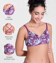 Load image into Gallery viewer, Enamor Innovations  Ecolite, smoother Perfect Lift Women's T-Shirt Bra - Padded, Wirefree, High Coverage  - F165 (Damask Plum Print)
