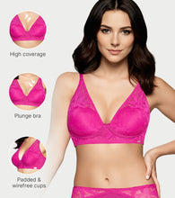 Load image into Gallery viewer, Enamor BambooBliss Lace Plunge Bra, Padded, Wire Free, High Coverage - IB25 (Queen Pink)
