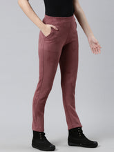 Load image into Gallery viewer, Go Colors Light Wine Poly Stretch Suede Tregging
