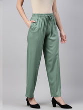 Load image into Gallery viewer, Go Colors Leaf Green Woven Viscose Casual Pants
