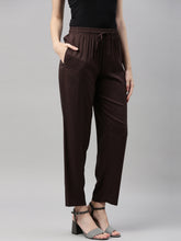 Load image into Gallery viewer, Go Colors Dark Brown Woven Viscose Casual Pants
