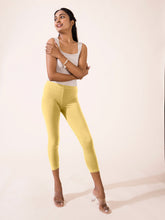 Load image into Gallery viewer, Go Colors Bright Yellow Cotton Stretch Cropped Leggings
