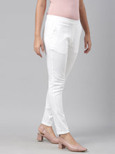 Load image into Gallery viewer, Go Colors White Woven Cotton Stretch Treggings
