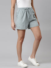 Load image into Gallery viewer, Go Colors Light Ink Blue Stripes Linen Shorts
