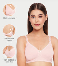 Load image into Gallery viewer, Enamor Comfort Shaper with Plush Side Shaper Panel Women's Cotton Everyday T-Shirt Bra - Detachable Straps, Non Padded, Wirefree, High Coverage - A055 (Pearl)
