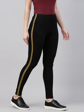 Load image into Gallery viewer, Go Colors Black Cotton Stretch Side Stripes Active Leggings

